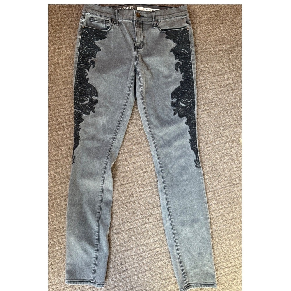 DKNY‎ Jeans Gray Lace Trim Skinny Jeans Women's Size 6